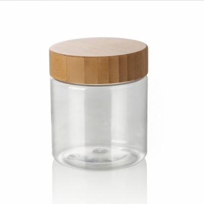 150ml 250ml 500ml big size clear frosted PET plastic cosmetic packaging jars with bamboo screw lid empty facialmask jars